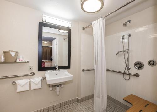 圣安东尼奥圣安东尼奥机场红屋顶酒店的一间带水槽和淋浴的浴室