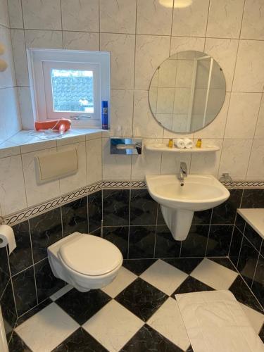 Oude WeteringAppartement Aqua的一间带水槽、卫生间和镜子的浴室