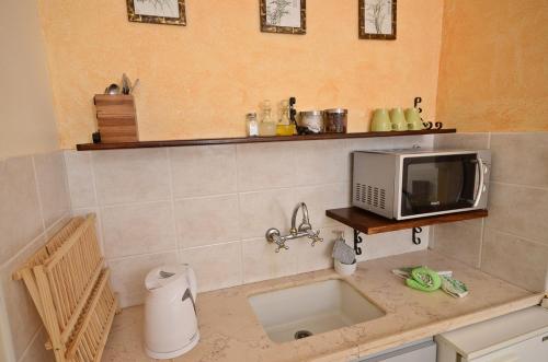Odemאירוח הר אודם的厨房配有水槽和台面上的微波炉