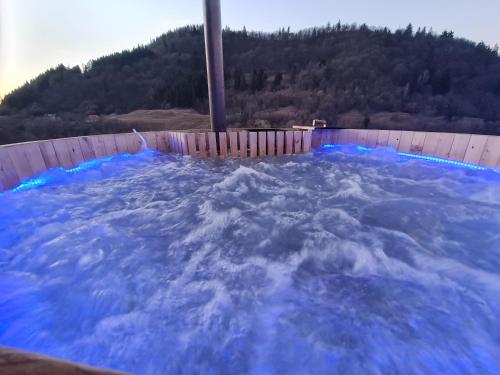 坎普朗莫道尼斯Grădina Mariajelor Hotel的大型的蓝色热水浴池