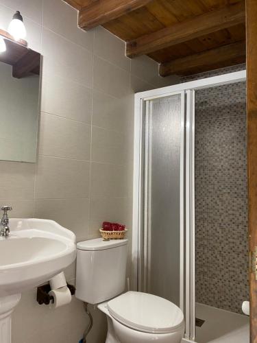 阿尔德亚达维拉德拉里韦拉Hotel rural Rinconada de las Arribes的浴室配有卫生间、盥洗盆和淋浴。