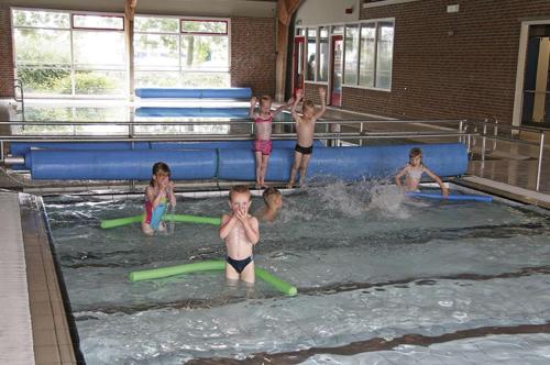 欣德洛彭De Vier Winden的一群儿童在游泳池玩耍