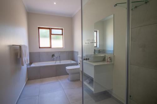 赫曼努斯Penguino Guesthouse的浴室配有卫生间、盥洗盆和淋浴。