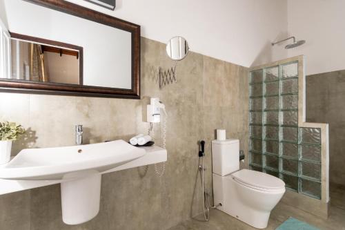 迪加纳Villa Merak, Digana的一间带水槽、卫生间和镜子的浴室