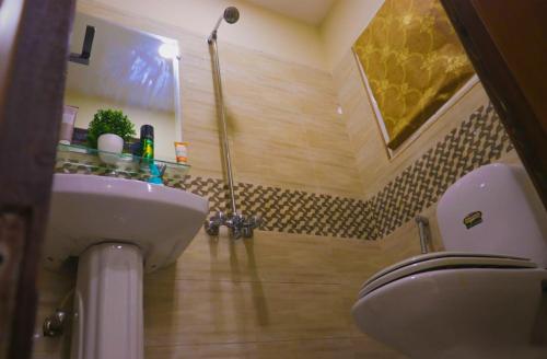 拉合尔Greenland 2 Bedroom Apartment的一间带水槽和卫生间的浴室