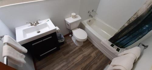 苏圣玛丽Super Nights Inn的浴室配有卫生间、盥洗盆和浴缸。