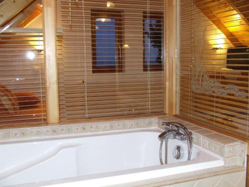 蒂豪尼萨托温的哈兹酒店的带浴缸的浴室和窗户