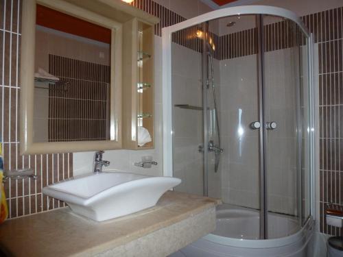 马苏里广场酒店 的一间带水槽和淋浴的浴室