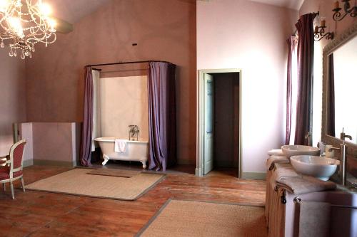 圣吉尔Mas de la Fosse的浴室配有两个盥洗盆和浴缸。