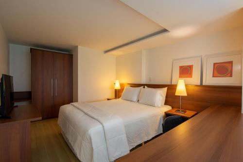 新弗里堡哈比太尔公寓式酒店的酒店客房,配有床和电视