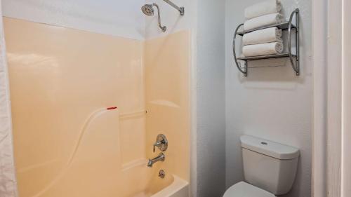 圣安东尼奥SureStay Plus Hotel By Best Western San Antonio North 281 N的浴室设有卫生间和带毛巾的淋浴。