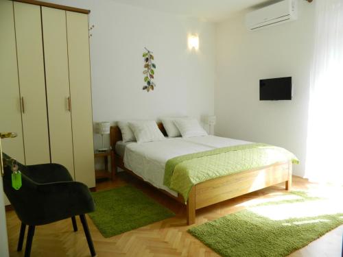 布雷拉Garni IVANAC的一间卧室配有一张床、一把椅子和电视