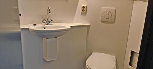 瓦门赫伊曾Hotelhuisje Warmenhuizen #A的白色的浴室设有水槽和卫生间。