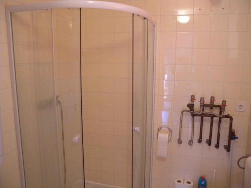 希欧福克Holiday home in Siofok/Balaton 20063的浴室里设有玻璃门淋浴