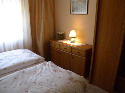 鲍洛通费尼韦什Apartments in Balatonfenyves/Balaton 18466的一间卧室配有一张床,梳妆台上配有一盏灯
