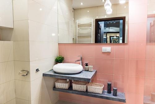 格沃古夫Bulwar Apartament的一间带水槽和镜子的浴室
