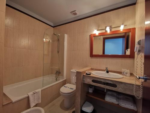 波多诺伏Hotel A Bota的一间带水槽、卫生间和淋浴的浴室