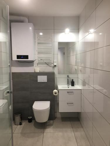 雷布尼克Apartament Fibra Grande的浴室配有白色卫生间和盥洗盆。
