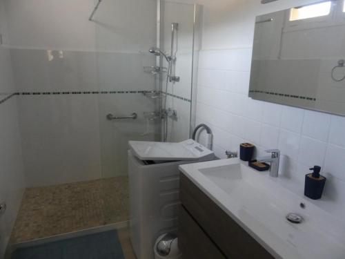 阿梅利莱班帕拉勒达BEL APPARTEMENT TYPE F3的带淋浴、盥洗盆和卫生间的浴室