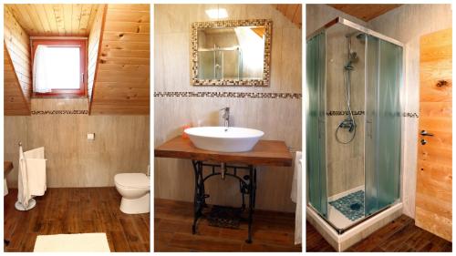 伦达瓦Lindika的浴室的两张照片,配有水槽和淋浴