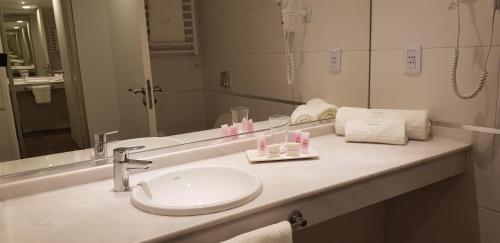坎帕纳RENTAL SUITES CAMPANA的一间带水槽和大镜子的浴室