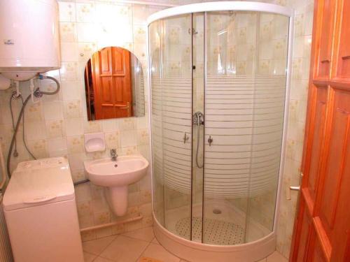 福纽德Apartment in Fonyod/Balaton 26640的带淋浴和盥洗盆的浴室