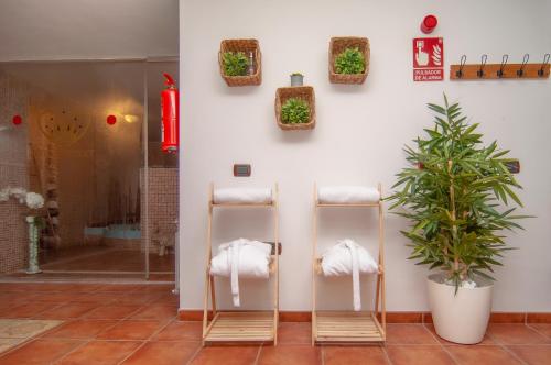 比拉夫洛尔Hotel El Tejar & Spa的一间房间,配有两个毛巾架和植物
