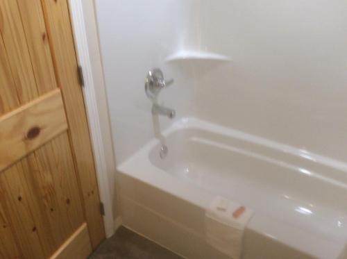 塔尔基特纳Denali Fireside Cabin & Suites的浴室内设有带水龙头的白色浴缸
