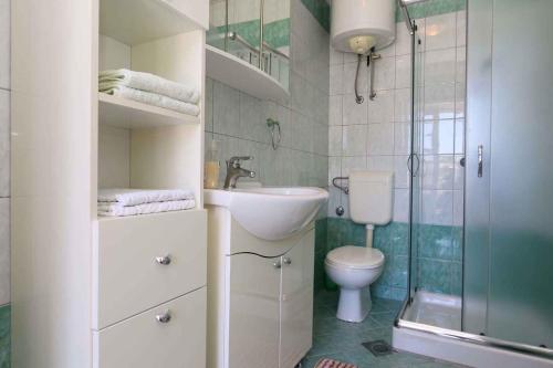 希洛Apartment in Silo/Insel Krk 13441的浴室配有卫生间、盥洗盆和淋浴。