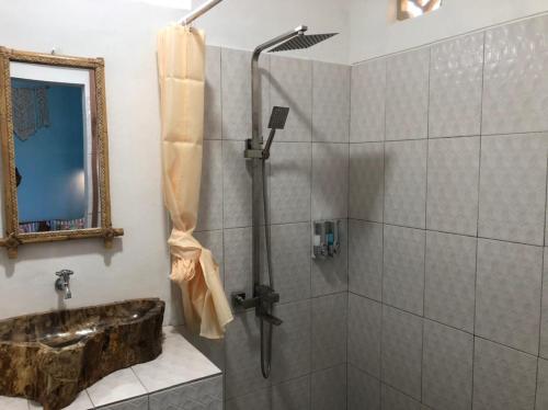 巴东巴东民宿的一间带水槽和淋浴的浴室