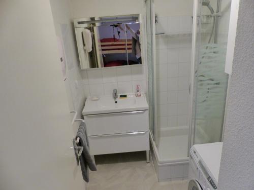卡布勒通Appartement Pour 4 Personnes Avec Vue Sur Le Port De Plaisance- Residence Le Genois的一间带水槽和淋浴的浴室