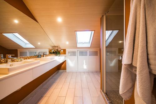 阿罗萨新镇VIVIENDA EXCLUSIVA Y CÉNTRICA的一间带两个水槽和天窗的浴室