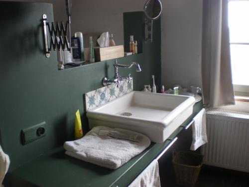 弗尔内Holiday Home Stilleven的浴室设有绿色墙壁上的白色水槽