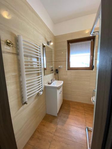 布伦纳Dom Nad Brennica的一间带白色水槽和窗户的浴室