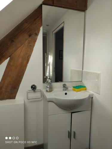 Chivres-ValLe Clos du Val的一间带水槽和镜子的浴室