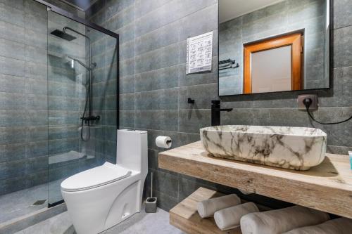 乌雷基Magnetic Resort Ureki的一间带水槽、卫生间和淋浴的浴室