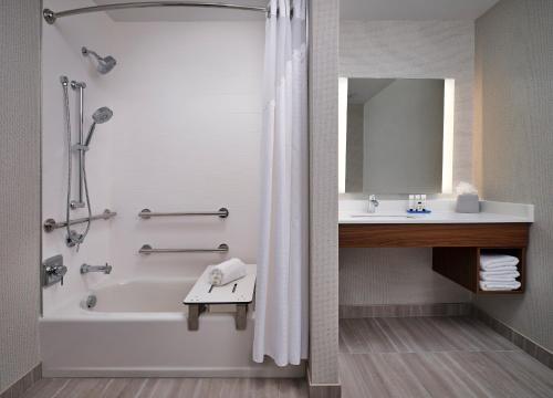 LockportHoliday Inn Express & Suites - Lockport, an IHG Hotel的带淋浴、浴缸和盥洗盆的浴室