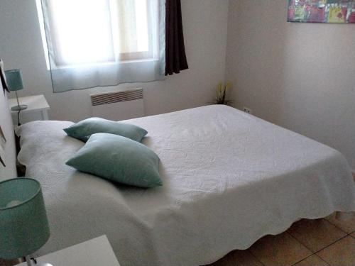 BaudinardLe Chardon 2的客房内的一张带两个枕头的白色床