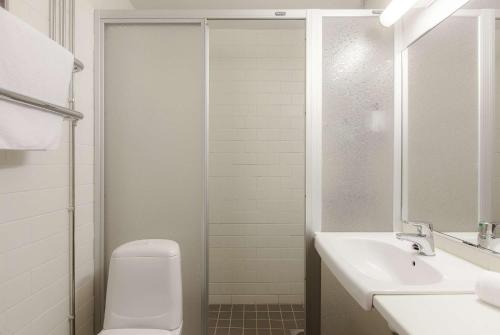 米凯利米凯利斯堪迪克酒店的浴室配有卫生间、盥洗盆和淋浴。