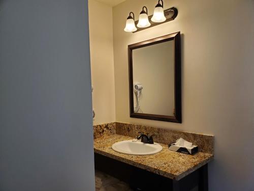 新奥尔良市Hiouchi Motel的一间带水槽和镜子的浴室