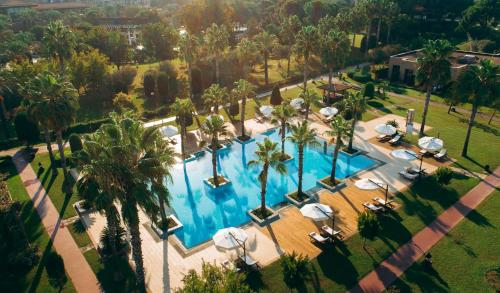拉瑞IC公寓酒店的享有棕榈树大型游泳池的顶部景致