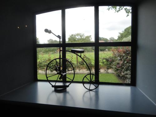 瓦赫宁根威廉农庄住宿加早餐旅馆的窗户前的自行车雕像