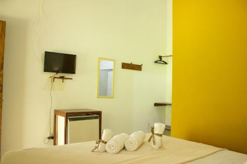 阿拉亚尔达茹达Pousada Cavalo Marinho的客房设有带电视和毛巾的床。