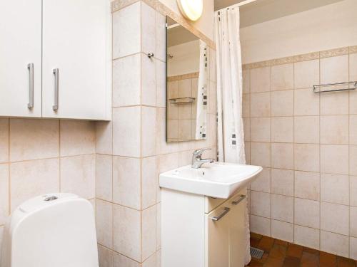 福堡Apartment Faaborg X的一间带水槽、卫生间和镜子的浴室