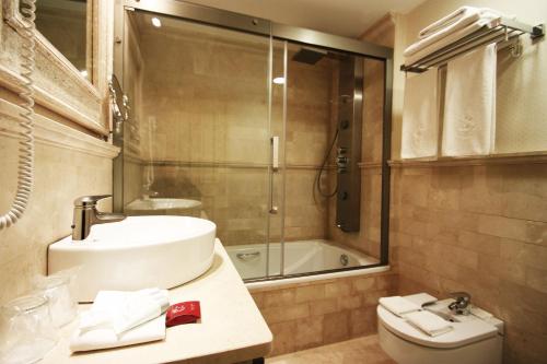 维拉弗兰卡·德尔·比尔波塔斯歌夫人酒店的一间带水槽、淋浴和卫生间的浴室