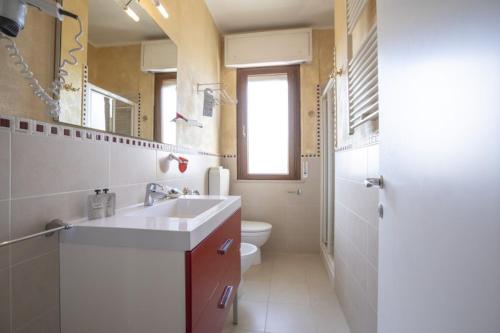 米兰马瑞提那德博拉酒店的一间带水槽、卫生间和镜子的浴室