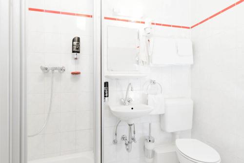 波恩Hotel Europa的带淋浴、盥洗盆和卫生间的浴室