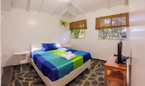 苏莎亚大自然村度假屋的一间卧室设有一张床、一台电视和窗户。