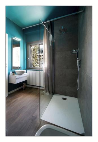 卡斯蒂奥内·德拉·佩雷索Il Rifugio del Risol的一间带玻璃淋浴和水槽的浴室