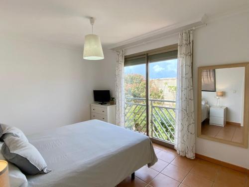 格拉纳迪利亚德亚沃纳Apartamento en Playa de la Tejita, El Medano的一间卧室设有一张床和一个大窗户